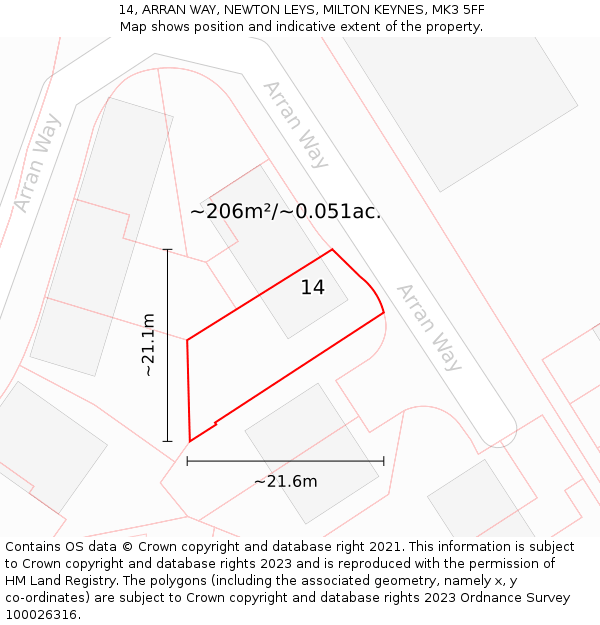 14, ARRAN WAY, NEWTON LEYS, MILTON KEYNES, MK3 5FF: Plot and title map
