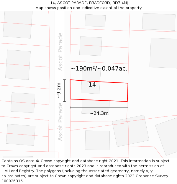 14, ASCOT PARADE, BRADFORD, BD7 4NJ: Plot and title map