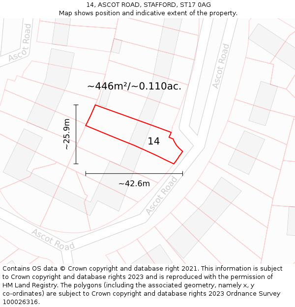 14, ASCOT ROAD, STAFFORD, ST17 0AG: Plot and title map