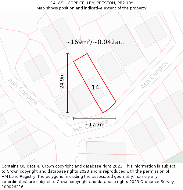 14, ASH COPPICE, LEA, PRESTON, PR2 1RY: Plot and title map
