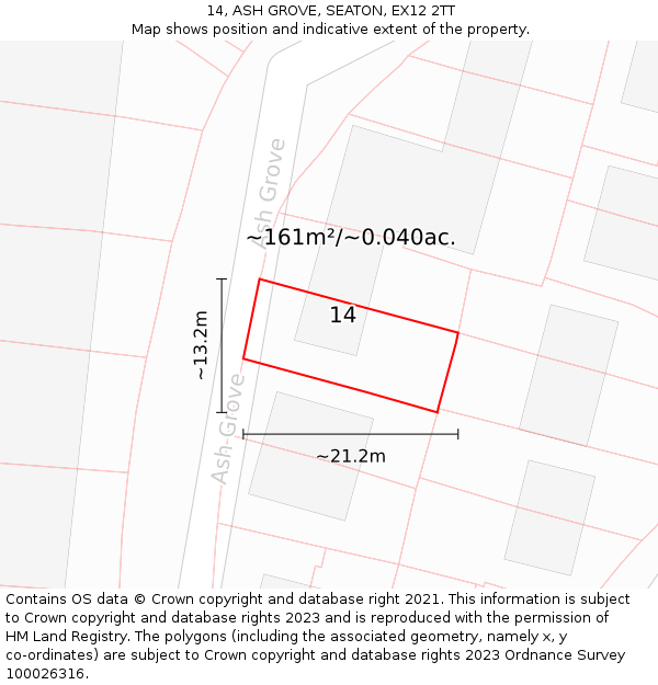 14, ASH GROVE, SEATON, EX12 2TT: Plot and title map