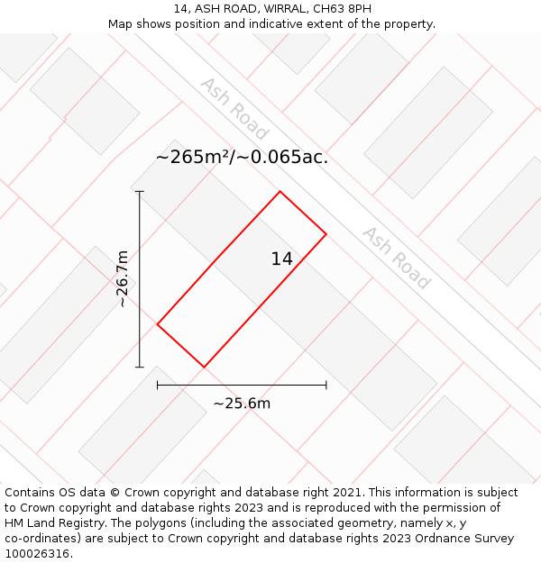 14, ASH ROAD, WIRRAL, CH63 8PH: Plot and title map