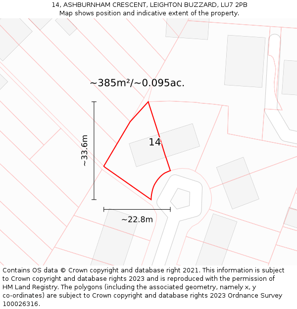 14, ASHBURNHAM CRESCENT, LEIGHTON BUZZARD, LU7 2PB: Plot and title map