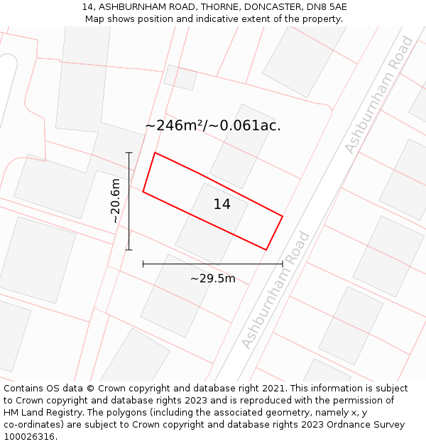 14, ASHBURNHAM ROAD, THORNE, DONCASTER, DN8 5AE: Plot and title map