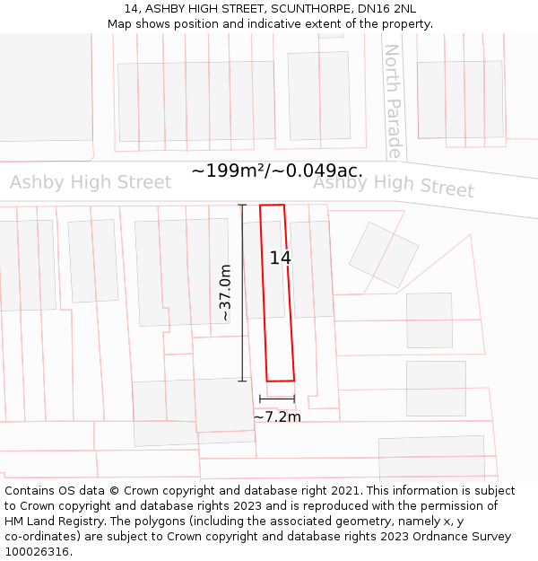 14, ASHBY HIGH STREET, SCUNTHORPE, DN16 2NL: Plot and title map