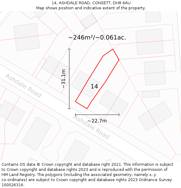 14, ASHDALE ROAD, CONSETT, DH8 6AU: Plot and title map