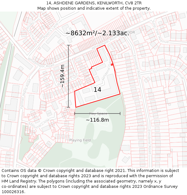 14, ASHDENE GARDENS, KENILWORTH, CV8 2TR: Plot and title map