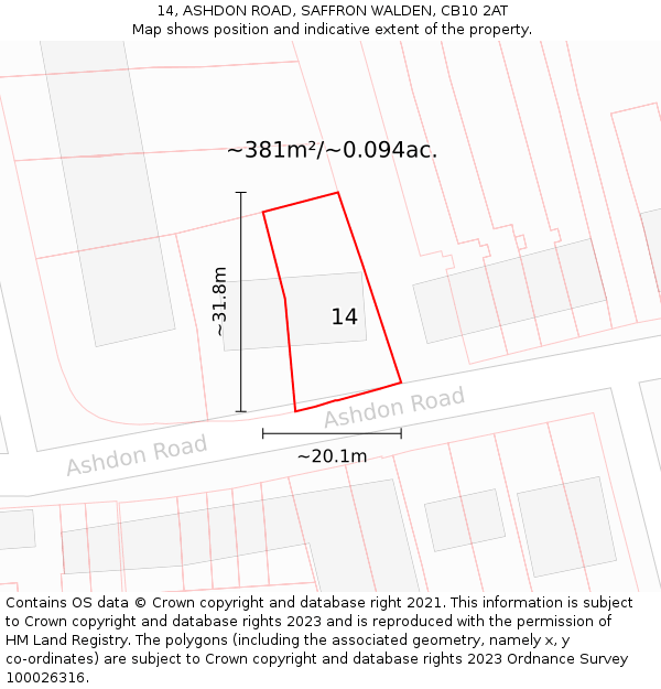 14, ASHDON ROAD, SAFFRON WALDEN, CB10 2AT: Plot and title map