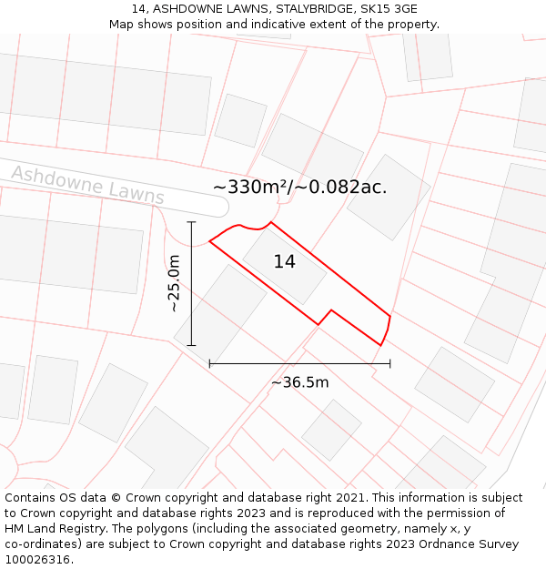 14, ASHDOWNE LAWNS, STALYBRIDGE, SK15 3GE: Plot and title map