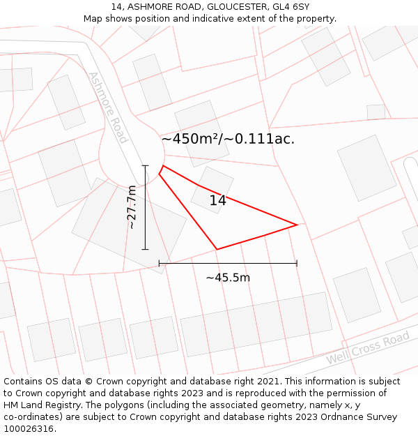 14, ASHMORE ROAD, GLOUCESTER, GL4 6SY: Plot and title map