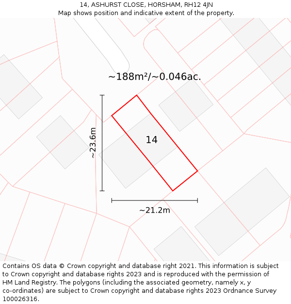 14, ASHURST CLOSE, HORSHAM, RH12 4JN: Plot and title map
