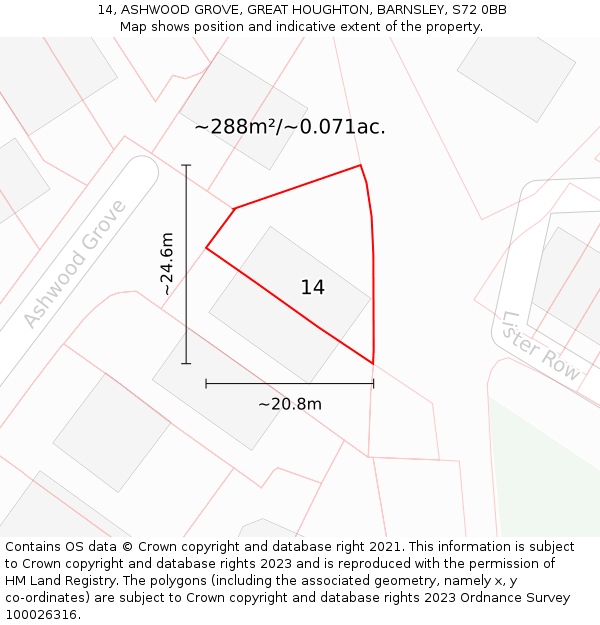 14, ASHWOOD GROVE, GREAT HOUGHTON, BARNSLEY, S72 0BB: Plot and title map