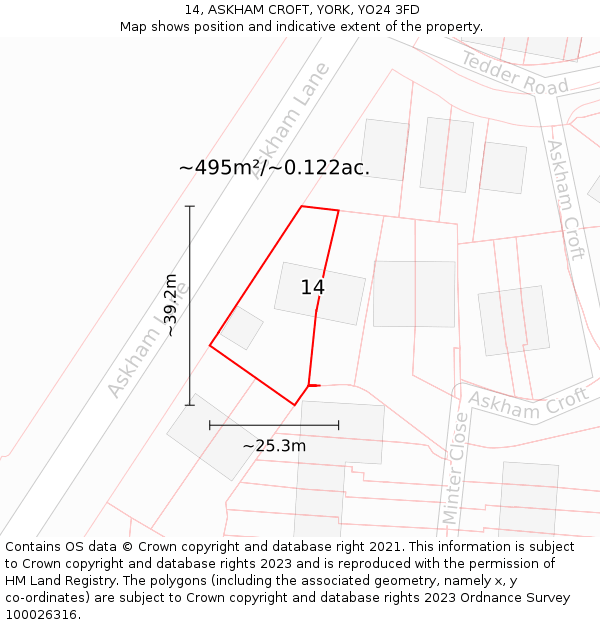 14, ASKHAM CROFT, YORK, YO24 3FD: Plot and title map