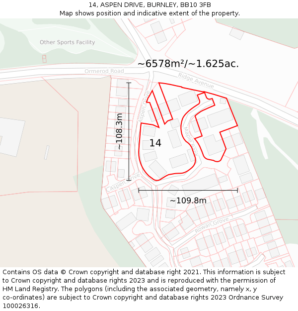 14, ASPEN DRIVE, BURNLEY, BB10 3FB: Plot and title map