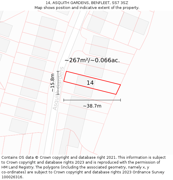 14, ASQUITH GARDENS, BENFLEET, SS7 3SZ: Plot and title map