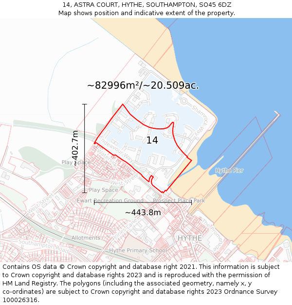 14, ASTRA COURT, HYTHE, SOUTHAMPTON, SO45 6DZ: Plot and title map
