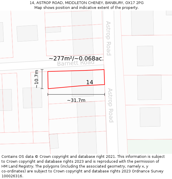14, ASTROP ROAD, MIDDLETON CHENEY, BANBURY, OX17 2PG: Plot and title map