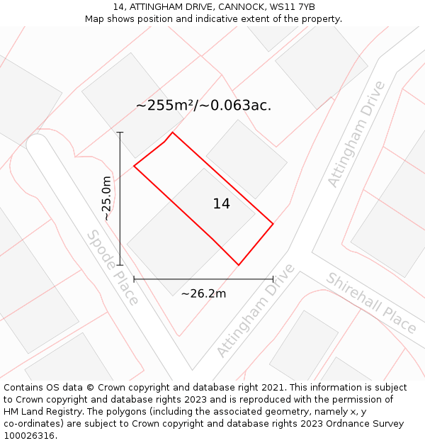 14, ATTINGHAM DRIVE, CANNOCK, WS11 7YB: Plot and title map