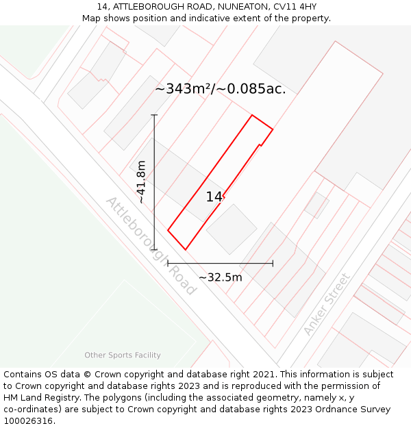 14, ATTLEBOROUGH ROAD, NUNEATON, CV11 4HY: Plot and title map