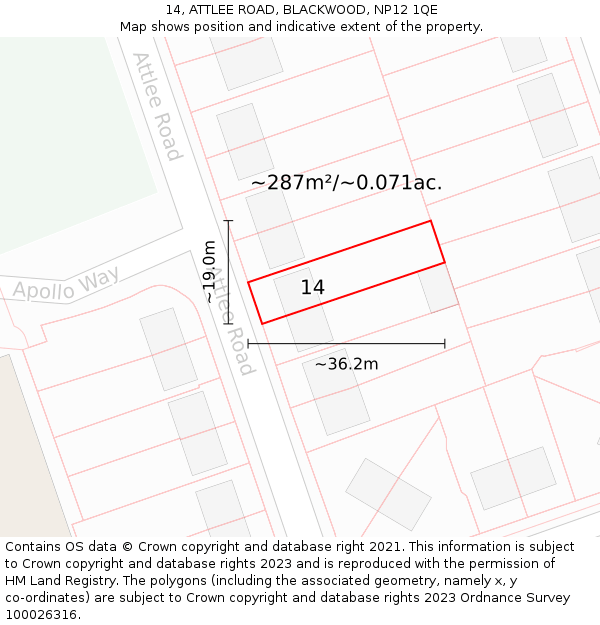 14, ATTLEE ROAD, BLACKWOOD, NP12 1QE: Plot and title map