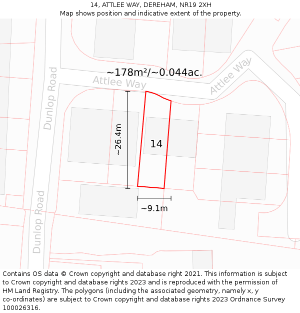 14, ATTLEE WAY, DEREHAM, NR19 2XH: Plot and title map