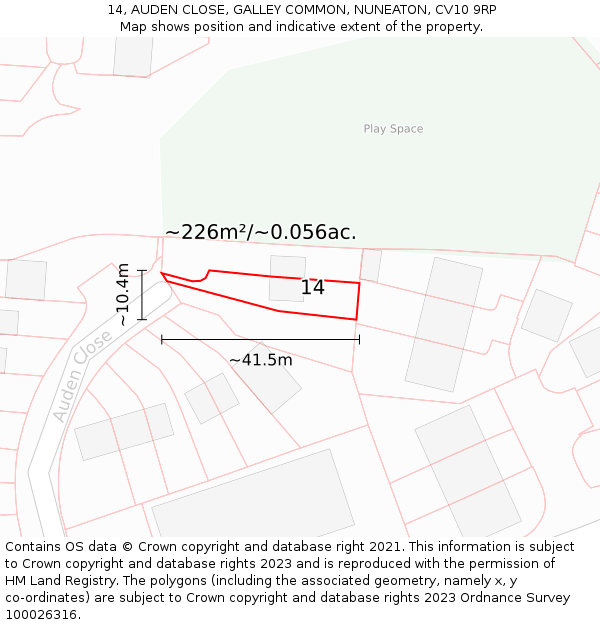 14, AUDEN CLOSE, GALLEY COMMON, NUNEATON, CV10 9RP: Plot and title map