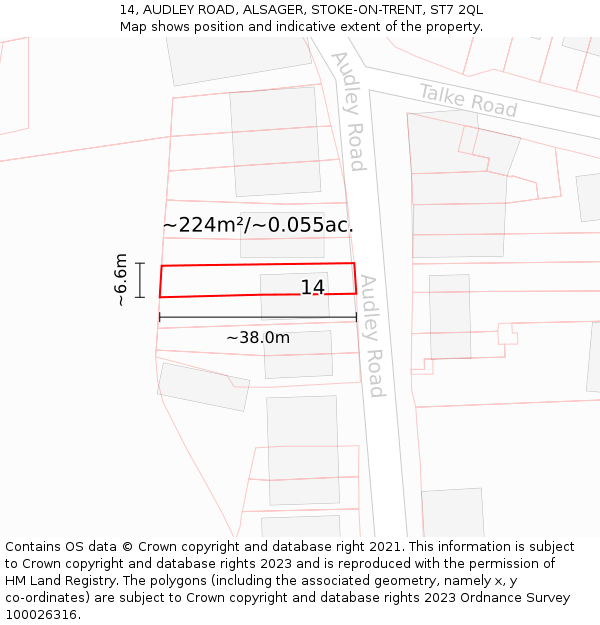14, AUDLEY ROAD, ALSAGER, STOKE-ON-TRENT, ST7 2QL: Plot and title map