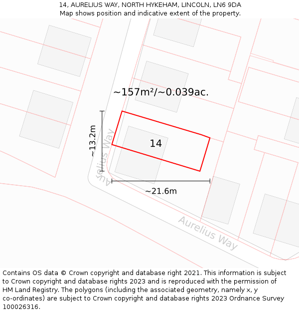 14, AURELIUS WAY, NORTH HYKEHAM, LINCOLN, LN6 9DA: Plot and title map