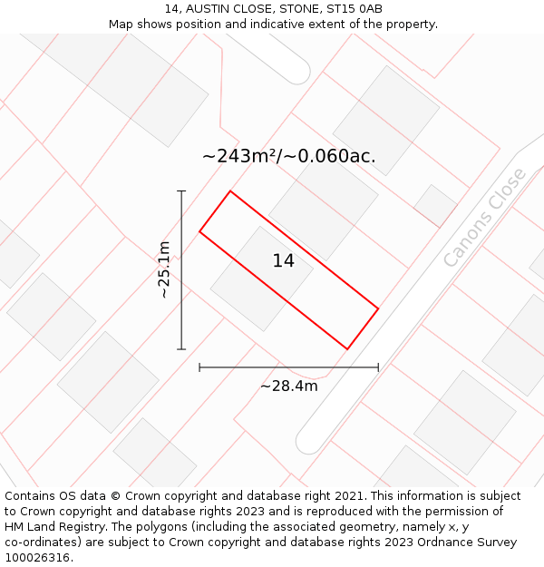14, AUSTIN CLOSE, STONE, ST15 0AB: Plot and title map