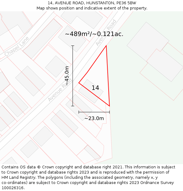 14, AVENUE ROAD, HUNSTANTON, PE36 5BW: Plot and title map