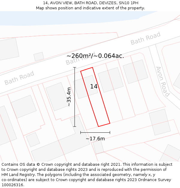 14, AVON VIEW, BATH ROAD, DEVIZES, SN10 1PH: Plot and title map