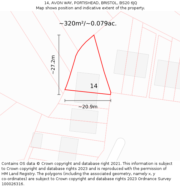 14, AVON WAY, PORTISHEAD, BRISTOL, BS20 6JQ: Plot and title map