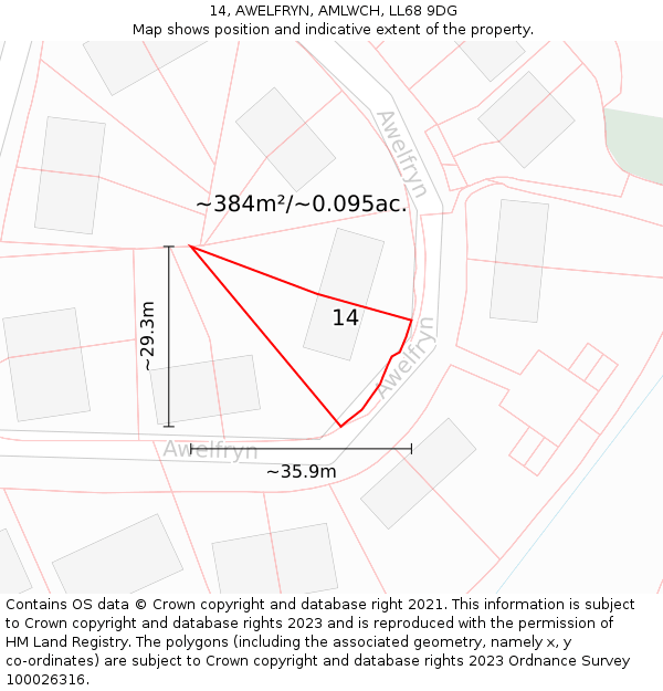 14, AWELFRYN, AMLWCH, LL68 9DG: Plot and title map