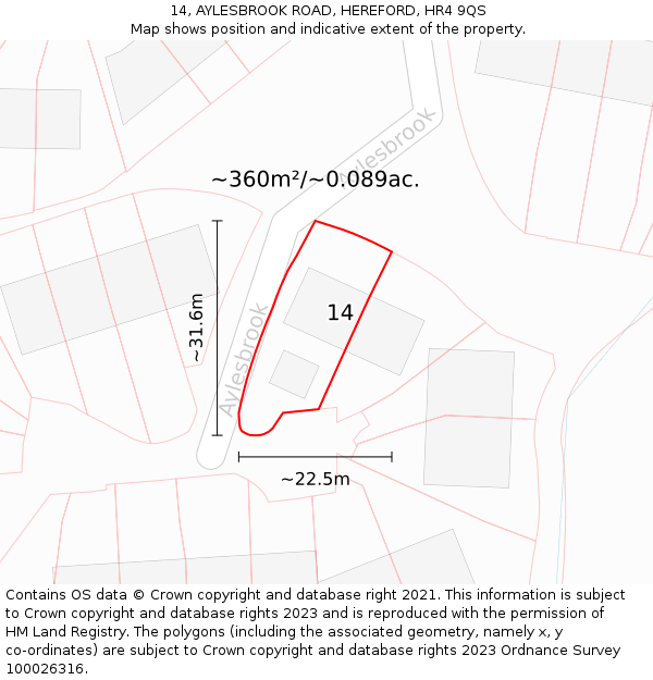 14, AYLESBROOK ROAD, HEREFORD, HR4 9QS: Plot and title map