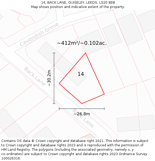 14, BACK LANE, GUISELEY, LEEDS, LS20 8EB: Plot and title map