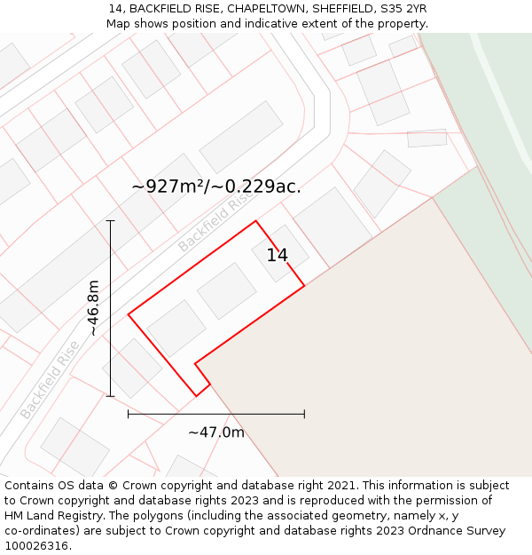 14, BACKFIELD RISE, CHAPELTOWN, SHEFFIELD, S35 2YR: Plot and title map