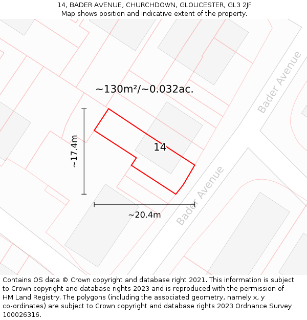 14, BADER AVENUE, CHURCHDOWN, GLOUCESTER, GL3 2JF: Plot and title map