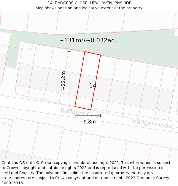 14, BADGERS CLOSE, NEWHAVEN, BN9 9DE: Plot and title map