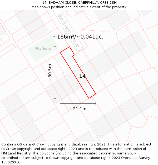 14, BADHAM CLOSE, CAERPHILLY, CF83 1SH: Plot and title map
