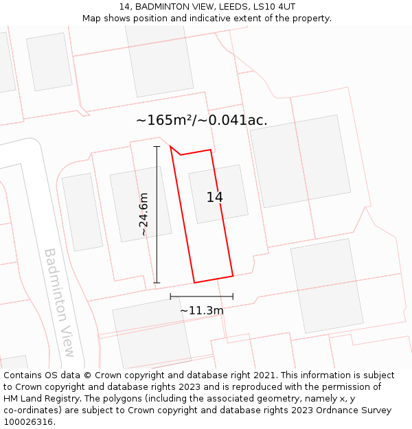 14, BADMINTON VIEW, LEEDS, LS10 4UT: Plot and title map
