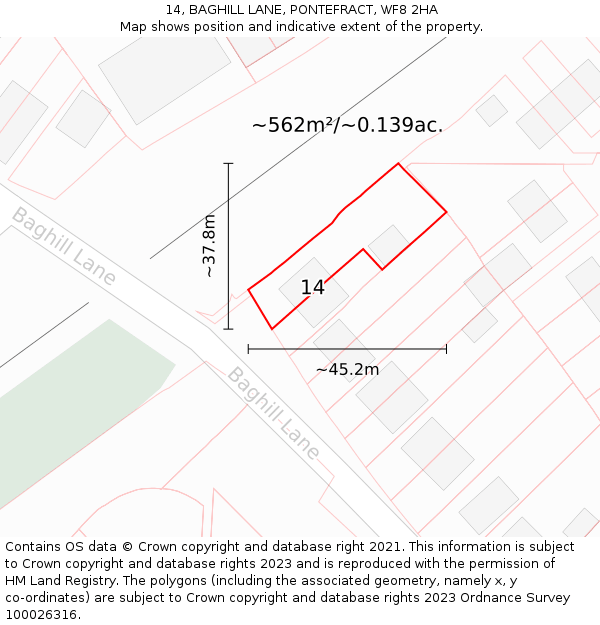 14, BAGHILL LANE, PONTEFRACT, WF8 2HA: Plot and title map