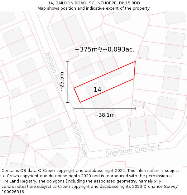 14, BAILDON ROAD, SCUNTHORPE, DN15 8DB: Plot and title map
