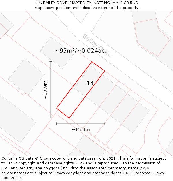 14, BAILEY DRIVE, MAPPERLEY, NOTTINGHAM, NG3 5US: Plot and title map