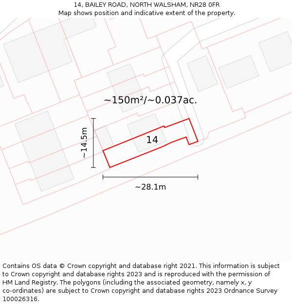 14, BAILEY ROAD, NORTH WALSHAM, NR28 0FR: Plot and title map