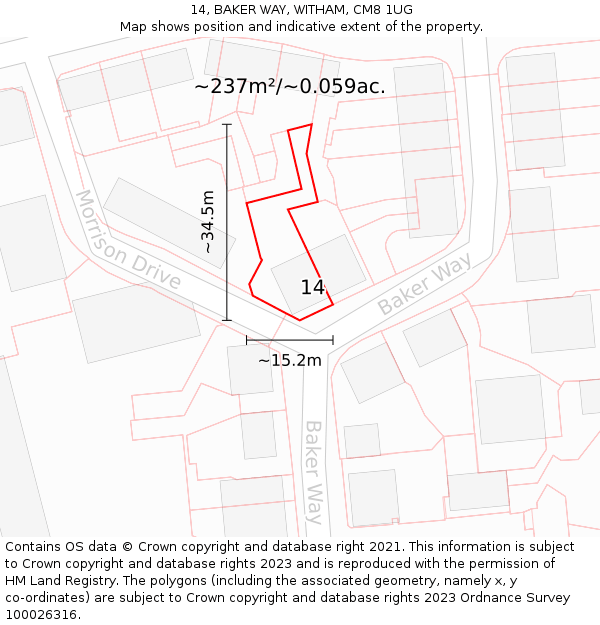 14, BAKER WAY, WITHAM, CM8 1UG: Plot and title map