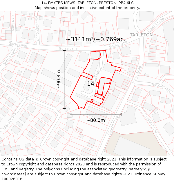 14, BAKERS MEWS, TARLETON, PRESTON, PR4 6LS: Plot and title map
