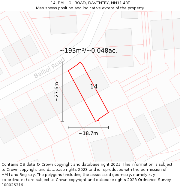 14, BALLIOL ROAD, DAVENTRY, NN11 4RE: Plot and title map