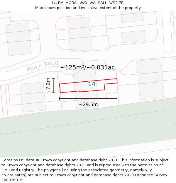 14, BALMORAL WAY, WALSALL, WS2 7RL: Plot and title map