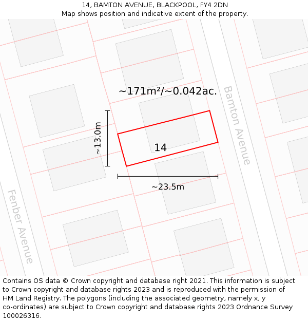 14, BAMTON AVENUE, BLACKPOOL, FY4 2DN: Plot and title map