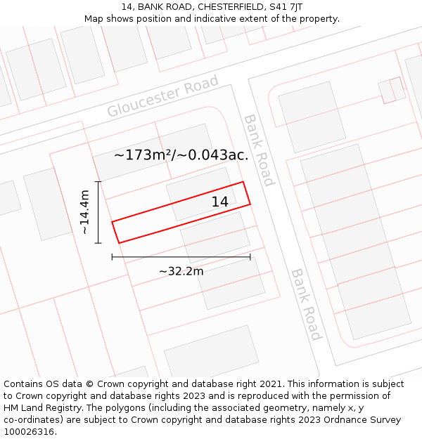 14, BANK ROAD, CHESTERFIELD, S41 7JT: Plot and title map